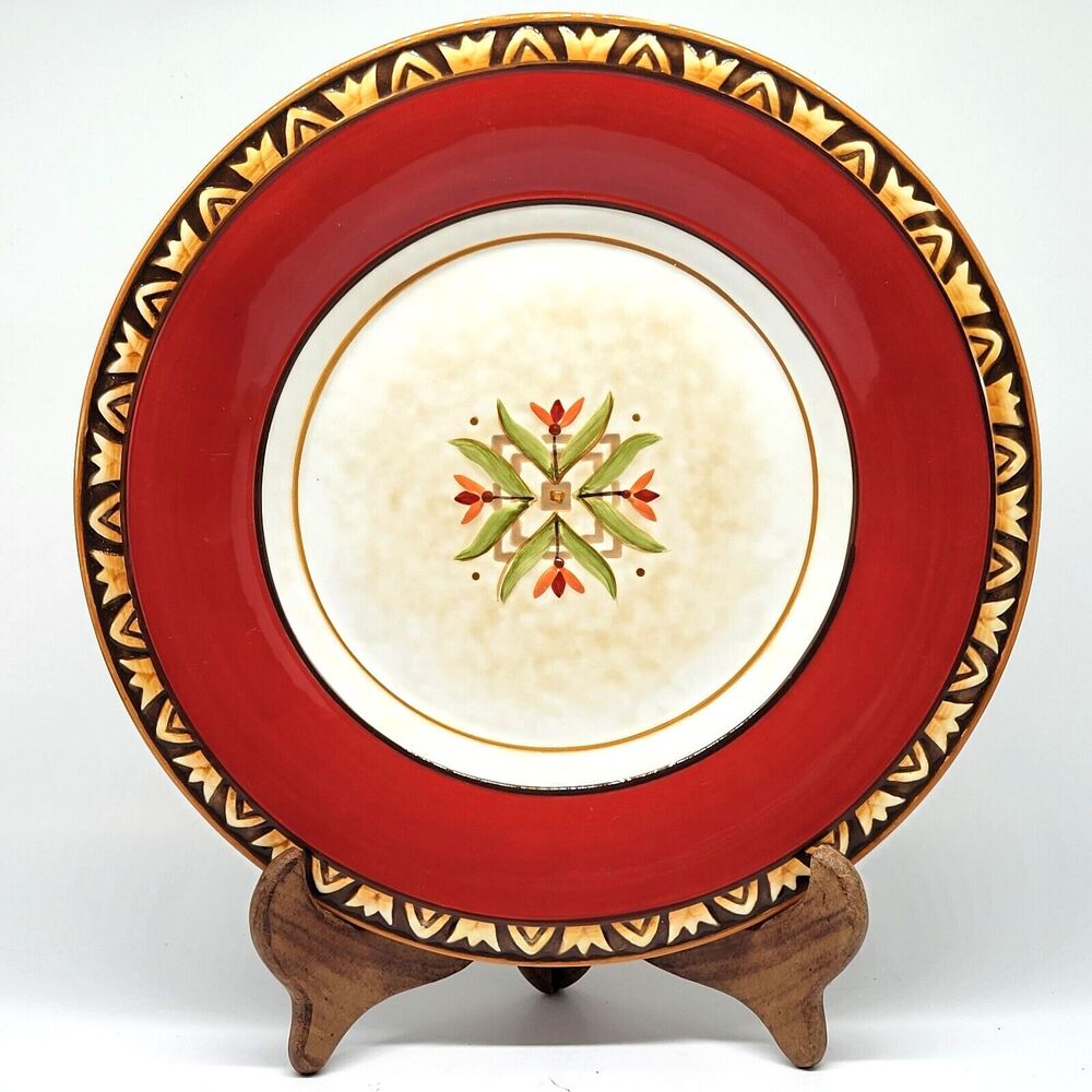 Fitz and Floyd Global Market Red Floral Dinner Plate 11" Excellent